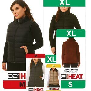 32 Degrees LADIES Heat Zip Vest Lightweight Sleeveless, Zip Pockets: Various C/S